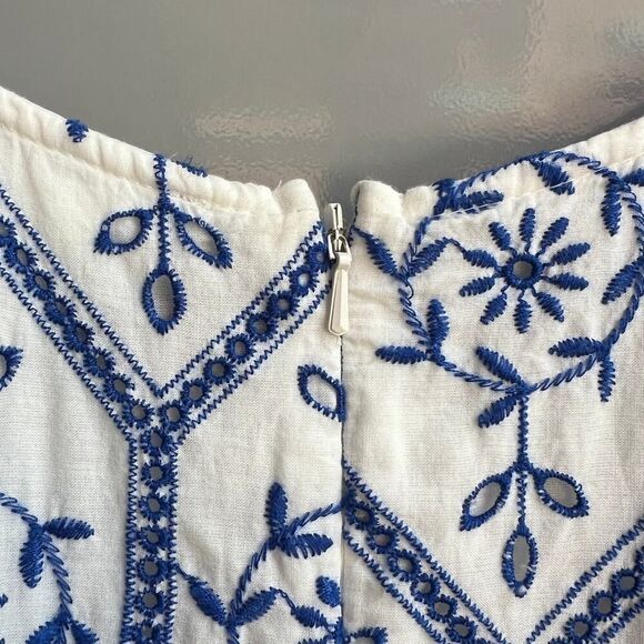 H&M White & Blue Eyelet Embroidered Cutout Dress Size M - Picture 6 of 8